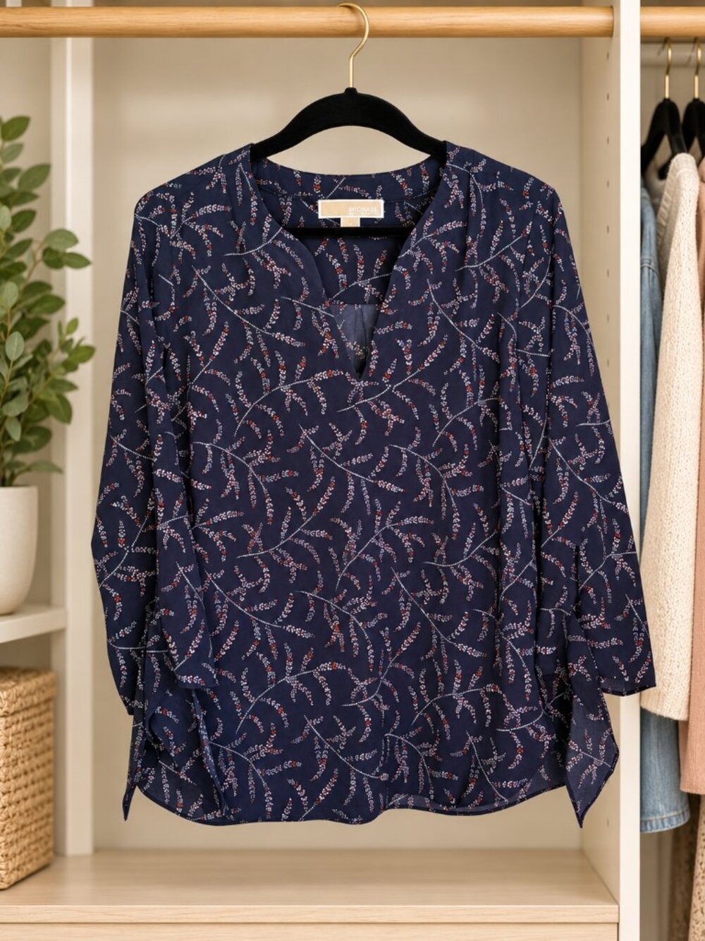 Michael Kors Navy Printed Blouse – Size M